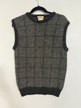 VTG 70s Carson Pirie Scott Knit Sweater Vest Mens Small Gray Windowpane Wool EUC